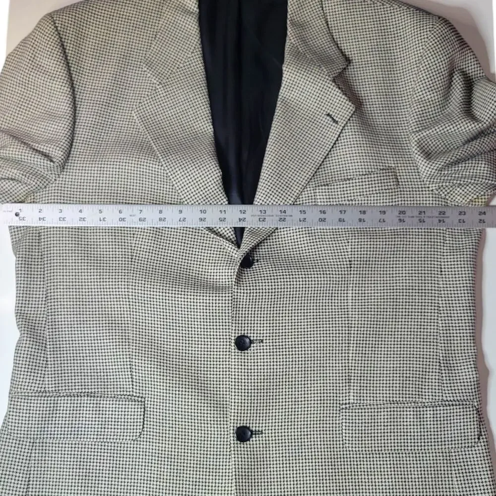 Vintage FIORI Silk Wool Houndstooth Blazer Quiet Luxury 46R